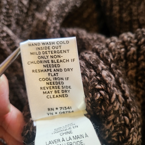 L.L. Bean Signature Wool Cotton Blend Brown Heavy Chunky Knit Mock Neck Sweater - Picture 10 of 10